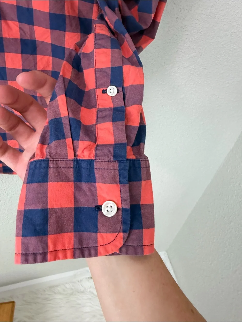 J. Crew Orange and Navy Check Button-Down Shirt Sz Small Slim Fit